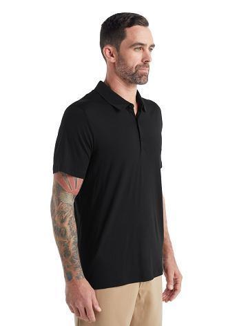 Black Icebreaker Merino Tech Lite II Short Sleeve Polo Men's T Shirts | AU 1161NWYB